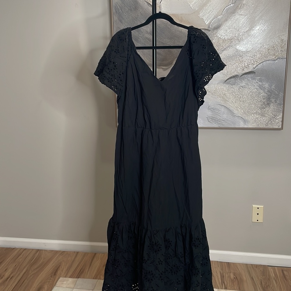 Plus Sized Black eyelet design dress